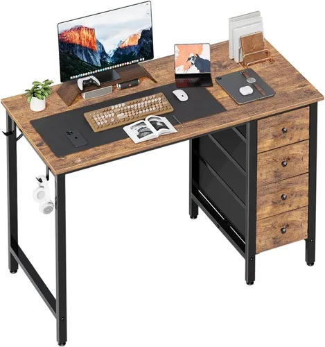Vista 13 de Lufeiya Escritorio pequeño para juegos con 4 cajones de tela, 40 pulgadas, lindo escritorio de estudio para niños, niñas y adolescentes