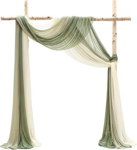 Vista 20 de Floroom Tela drapeada de arco de boda, 2 paneles de 19 pies, cortinas de tela de gasa blanca, decoración de ceremonia de boda, recepción