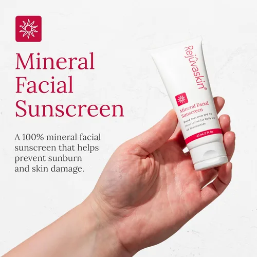 Vista 2 de Rejuvaskin Protector solar facial mineral SPF 32, protector solar mineral diario para pieles sensibles, protección UVA/UVB de amplio espectro, sin