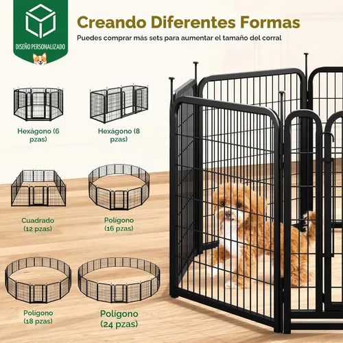 Vista 7 de Yaheetech 32 pulgadas 8 paneles resistente perro corralito valla portátil