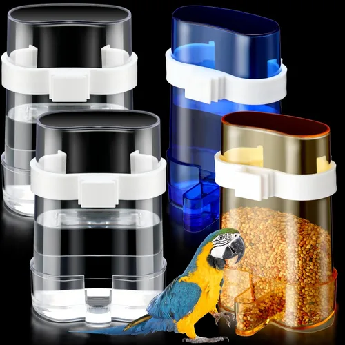 Vista 8 de Yaomiao 4 unidades de comederos para pájaros pequeños sin ensuciar, dispensador automático de agua para periquitos, alimentador de codornices