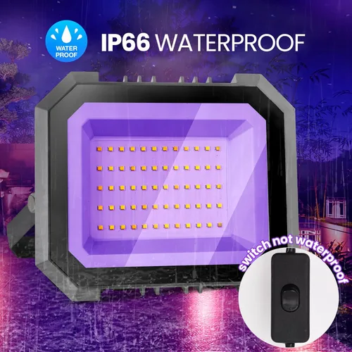 Vista 4 de Paquete de 2 Luces Negras LED de 30W, Luz de Inundación de Luz Negra con Interruptor de Encendido/Apagado Cable de 6.7 Pies, Luces Negras