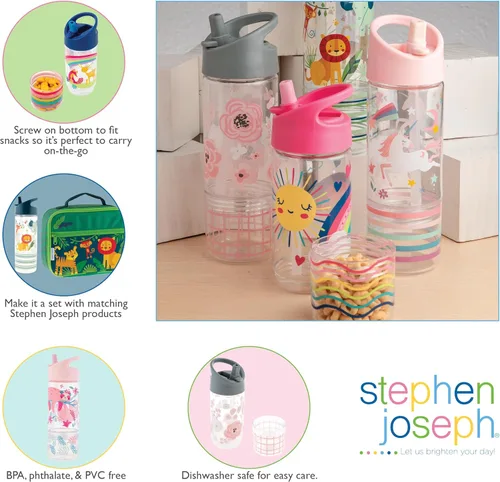 Vista 5 de Stephen Joseph, Botella de agua para beber y refrigerio para niños, 12 onzas de Tritan sin BPA, botella de agua para bebidas y aperitivos para niñas