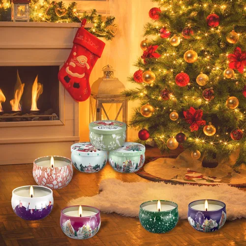 Vista 5 de WPONSZU Juego de regalo de 24 velas perfumadas navideñas para mujer, vela en frasco, vela de lata de cera de soja de 2.5 oz - Regalo ideal