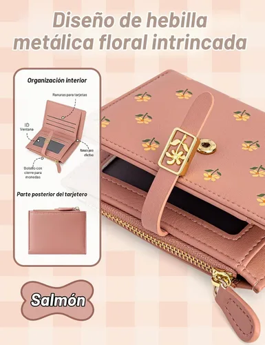 Vista 5 de YINHEXI Cartera para mujer, compacta y pequeña con bloqueo RFID, de cuero PU, plegable, con tarjetero, monedero mini con bolsillo para monedas