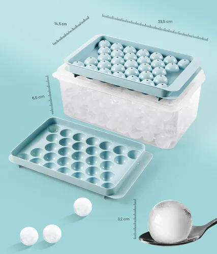 Vista 5 de Bandeja para cubitos de hielo con tapa y contenedor, bandejas redondas para cubitos de hielo para congelador, molde de hielo de grado alimenticio