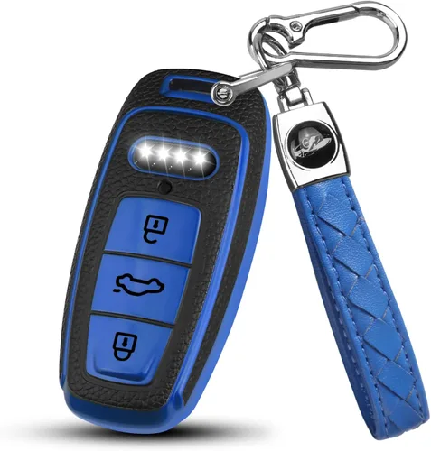 QBUC Funda para llavero Audi con llavero, funda protectora de TPU suave compatible con llave inteligente Audi A3 A6 A7 A8 Q7 Q8 E-Tron S3 S6 S7 SQ7