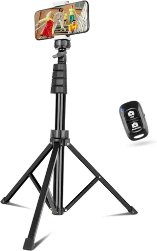 Vista 14 de SENSYNE Trípode de teléfono de 62 pulgadas y palo para selfie, soporte extensible para teléfono celular con control remoto inalámbrico y soporte