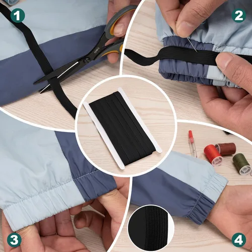 Vista 6 de Airisoer Banda elástica de 1/2 pulgada para costura, bandas elásticas de alta elasticidad de 12 yardas para cinturas, pantalones, ropa y Negro