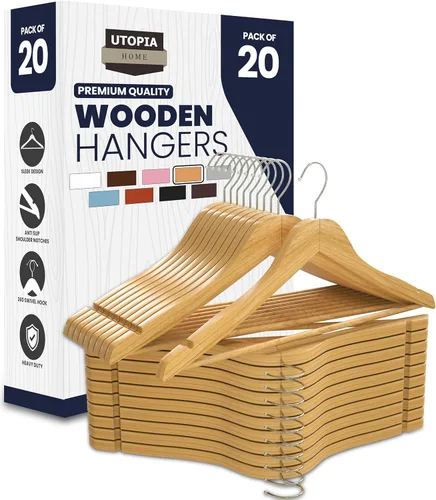 Vista 25 de Utopia Home Perchas de madera de alta calidad, paquete de 20 – Percha duradera y delgada – Percha para trajes con gancho giratorio de 360 grados