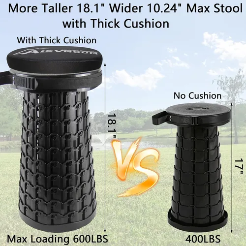 Vista 6 de 2026 Heavy Duty XXL Collapsible Stool with Thick Cushion,1000lbs Capacity, 23"Taller & 13" Wider Foldable Retractable Telescoping Stool for Adults