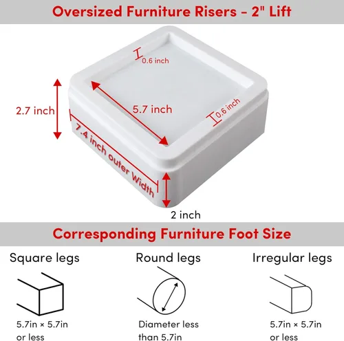 Vista 2 de DEDU Elevadores de cama de gran tamaño, resistentes, apilables, paquete de 4, elevadores de muebles para sofás de 2 pulgadas o 4 pulgadas, soporta