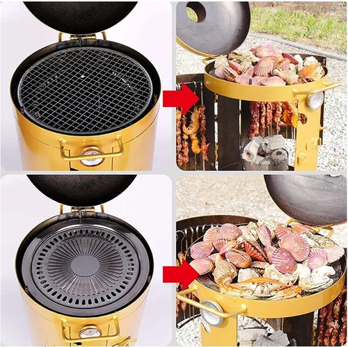 Vista 7 de Parrilla de carbón portátil para barbacoa al aire libre, parrilla de barbacoa vertical de acero inoxidable para camping, picnic, parrilla de carbón