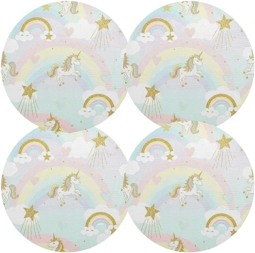 Vista 2 de Glittery Gold Unicorns Dining Room Table Placemats, Non Slip Placemats Set Washable for Kitchen Table one sizex1