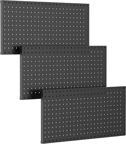 TORACK 3 piezas de paneles de tablero de clavijas de metal para almacenamiento de herramientas de garaje en pared, tablero de clavijas para banco de