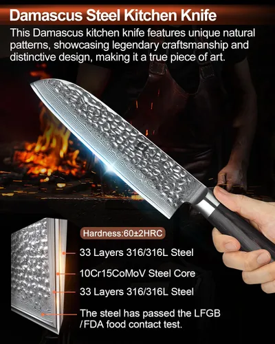 Vista 2 de XINZUO Damasco - Juego de cuchillos de chef de cocina de 7 piezas, juego de cuchillos de corte profesional afilado con bloque, mango de madera