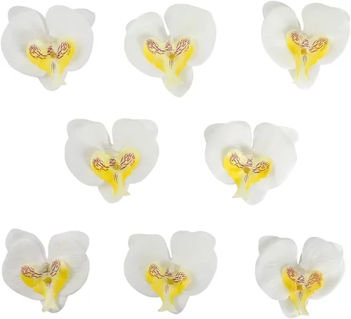 Vista 7 de Cabezales de flores artificiales de seda de Phalaenopsis, cabezas de orquídea mariposa falsas, rellenos de jarrón para el hogar, oficina, boda Azul