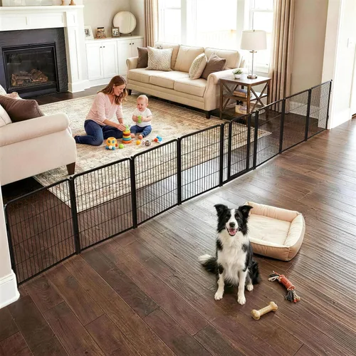 Vista 9 de FXW Puerta para perros extra ancha diseñada para uso en interiores, ancho ajustable de hasta 165 pulgadas de ancho