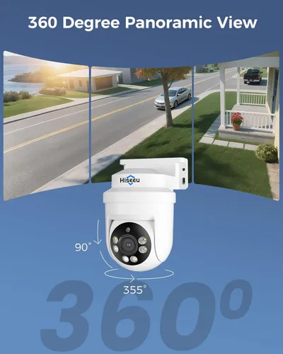 Vista 4 de Hiseeu 3K 360° View PTZ Sistema de cámara de seguridad con cable con visión nocturna a color, audio, 4ch 5MP DVR, 2 cámaras, 500G HDD, detección
