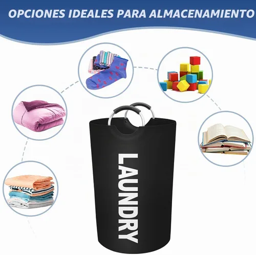 Vista 7 de Cesta de lavandería grande de 90 litros, cesta de lavandería impermeable independiente, cesta plegable para ropa alta, fácil de transportar con asas