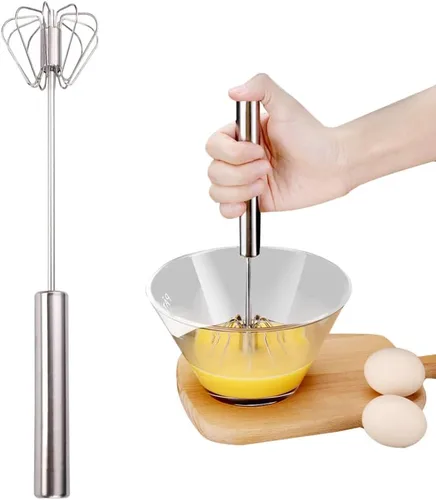2025 Mejora Batidor de Huevos de Acero Inoxidable, Mezclador Manual Semiautomático de Mano Batidor, Batidores de Acero Inoxidable para Mezclar,