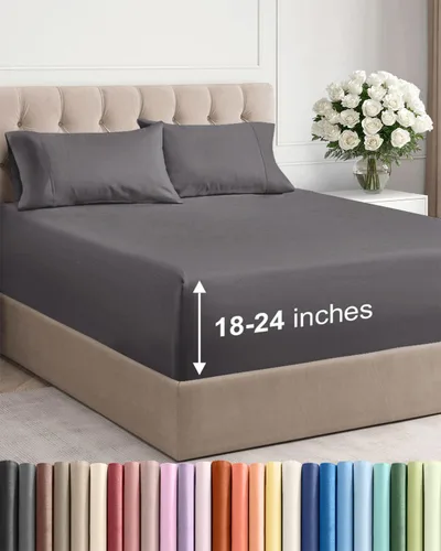 Vista 107 de Juego de sábanas de tamaño king, transpirables, refrescantes, con esquinas extraprofundas de 18-24 pulgadas, de ajuste fácil, supersuaves, sin