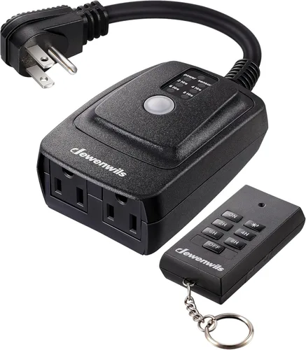 DEWENWILS Temporizador de sensor de luz para exteriores, impermeable, interruptor de temporizador enchufable, control remoto de rango de 100 pies