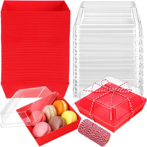 Vista 20 de Jetec Paquete de 50 Cajas de Charcutería con Tapas Transparentes y Cuerda de 4 Pulgadas Cajas Desechables Cuadradas para Postres con Tapas para Negro