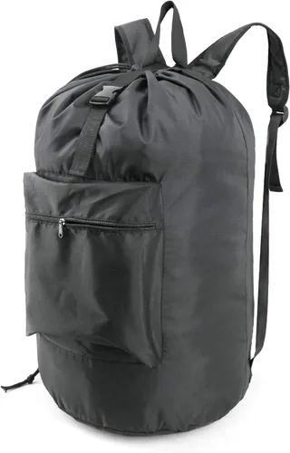 BeeGreen Mochila de lavandería extra grande resistente, Negro, Con bolsillo frontal con cremallera