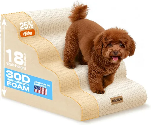 Escaleras extra anchas de 4 escalones para perros para cama y sofá de hasta 20 pulgadas de alto, peldaños antideslizantes más estables con