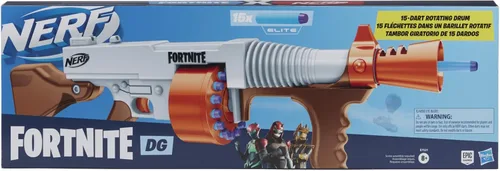 Vista 2 de Nerf Fortnite DG Dart Blaster - Tambor giratorio de 15 dardos, acción de bomba, 15 dardos oficiales de Nerf