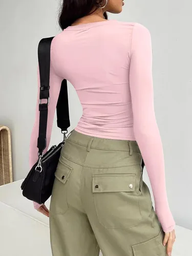 Vista 4 de AUTOMET Camisas de manga larga de 3 piezas para mujer, básicas, para salir, otoño, moda, ropa interior, ajustada, Y2K