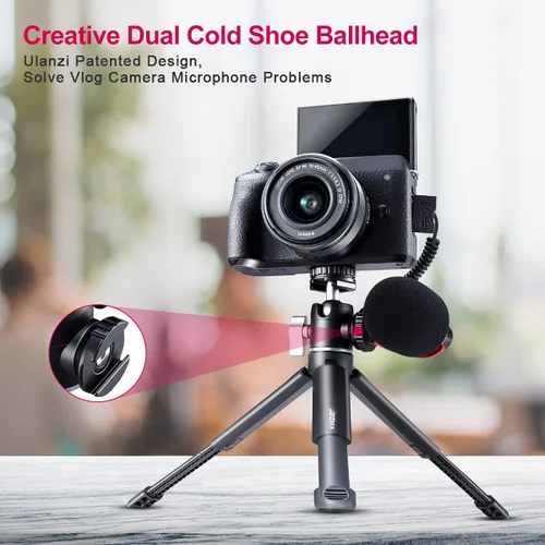 Vista 3 de ULANZI Mini trípode para cámara con cabeza de bola de 360° y zapata fría, extensible pequeño palo selfie stick de mesa trípode de agarre para cámara