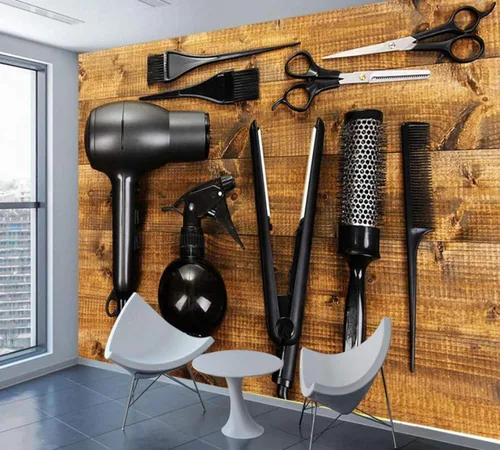 Papel pintado de pared 3D para peluquería y peluquería, papel pintado con tijeras para secador de pelo, impresión fotográfica, mural panorámico para