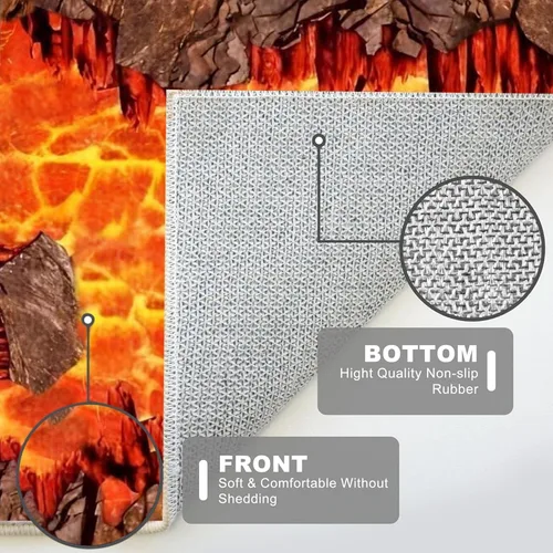 Vista 5 de Alfombra de cocina larga con ilusión óptica 3D, 1.3 x 7 pies, diseño de lava abstracta con estampado retro de grietas de roca para interiores