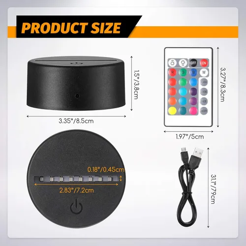 Vista 2 de Honoson 4 Pieces 3D Night LED Lamp Base 16 Colors LED Lights Display Base with Remote Control and USB Cable, Lights Frame for Acrylic and Resin