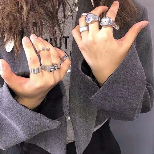 Vista 2 de 5 piezas de relojes anillos de cuarzo anillos unisex anillo reloj correa elástica ajustable anillo de dedo pareja mujeres hombres anillo de moda
