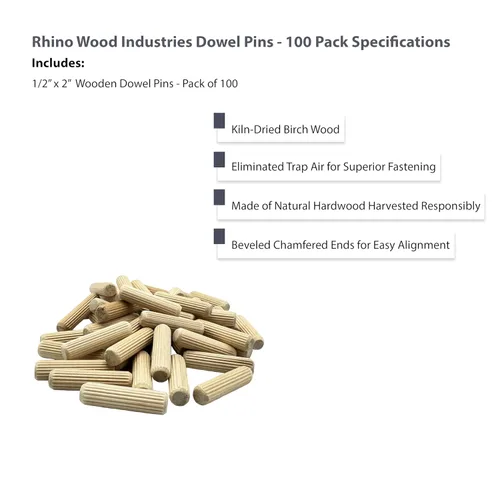 Vista 3 de 1/2" x 2" - Paquete de 100 pasadores de madera - Secados al horno, estriados y biselados (1/2" x 2", 100 unidades)