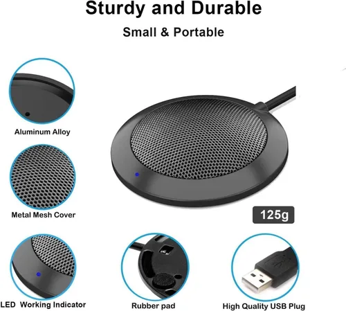 Vista 6 de Micrófono USB para conferencias, micrófono de escritorio para computadora con indicador LED, condensador omnidireccional Plug & Play, micrófonos