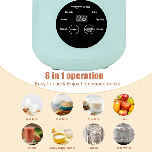 Vista 3 de Máquina automática de leche de soja 8 en 1, máquina de leche de soja de 40 onzas para almendras caseras, avena, leche de soja, pasta de arroz