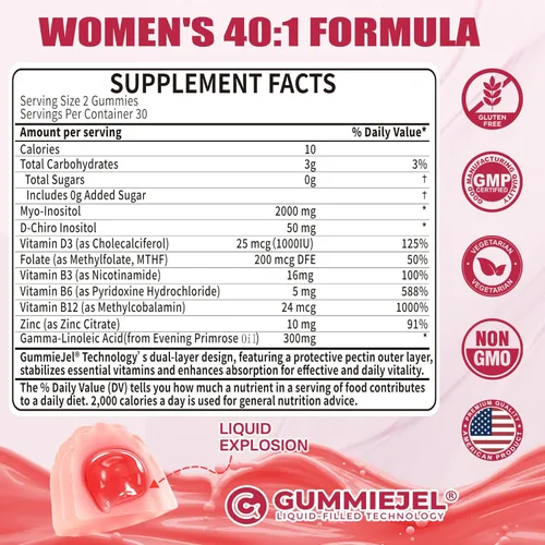Vista 2 de Nextdia Suplemento de gomitas de inositol con aceite de onagra para mujeres + gomitas de apoyo para el cerebro y el estado de ánimo, complejo