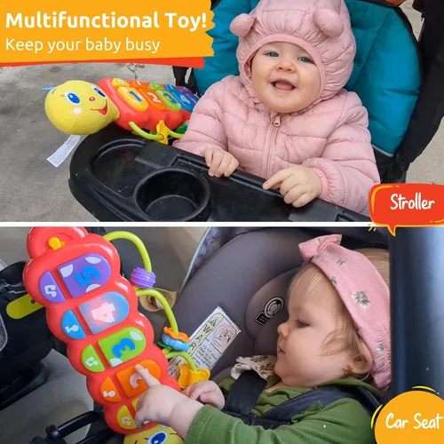 Vista 2 de KiddoLab Lira Baby Musical Toy with Lights & Music – Interactive Caterpillar Spinner & Stacking Rings for Infants 3+ Months – Soft Stuffed Animal