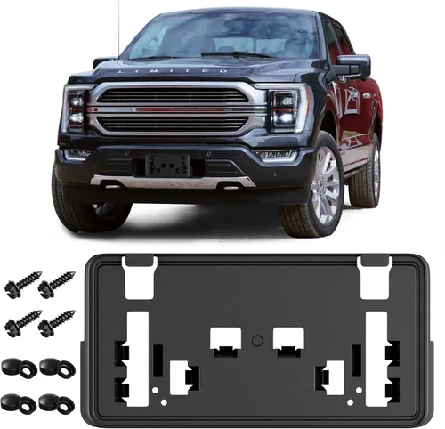 Vista 10 de Reemplazo para Ford F150 2018 2019 2020 Soporte de marco de matrícula frontal, 2.7L 3.0L 3.5L Soporte de placa de parachoques de camión JL3Z17A385BA