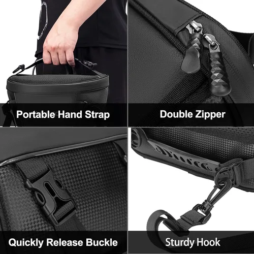 Vista 3 de MOSISO Bolsa de cola de motocicleta, multifuncional, impermeable, de poliéster, bolsa de sillín de almacenamiento, 10L, deportes al aire libre, Negro