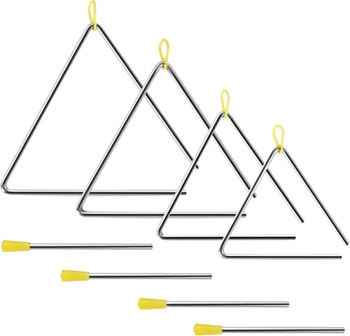 Vista 8 de EASTROCK Triángulo Instrumento 3 Paquetes 4 5 6 Pulgadas Instrumento de Percusión Set de Triángulos de Percusión Mano con Delantero