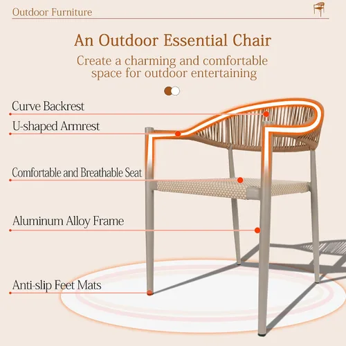 Vista 5 de TWT Juego de 4 sillas de patio, sillas de comedor apilables para todo tipo de clima, muebles de jardín de textileno transpirable para terraza