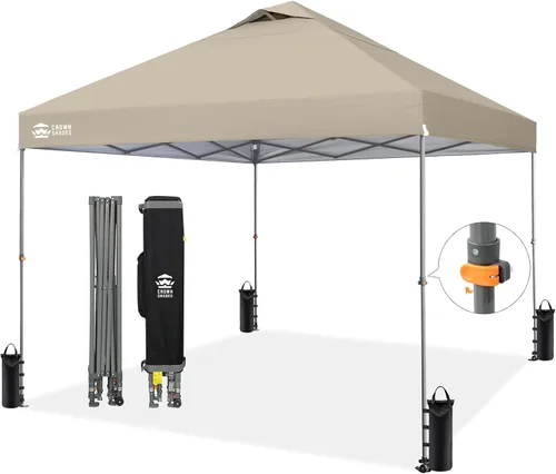 Vista 10 de CROWN SHADES Carpa Desplegable de 10x10 - Carpa de Exterior Instantánea con Bloqueo Central Patentado de Un Solo Empuje, Carpa de Playa con Bolsa