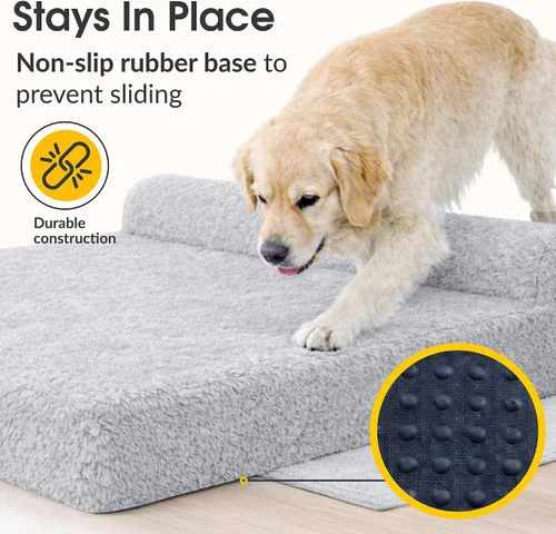 Vista 8 de KOPEKS Cama ortopédica de espuma viscoelástica para perros de 7 pulgadas de grosor, cama extragrande para perros con almohada, color gris esponjoso