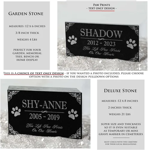 Vista 5 de You Left Paw Prints on Our Hearts - Piedras conmemorativas para mascotas, lápida personalizada, placa de jardín de granito negro absoluto grabada