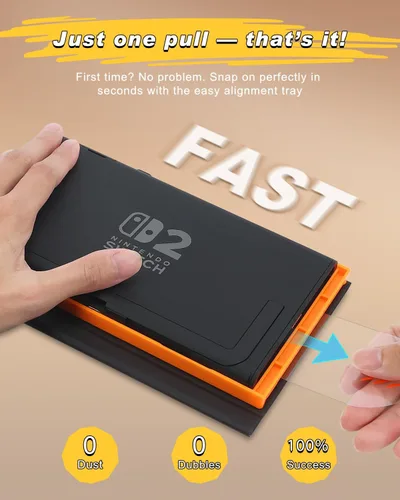 Vista 2 de OMOTON Paquete de 2 protectores de pantalla para Nintendo Switch 2 [actualización 2025] con bandeja de alineación de fácil ajuste, accesorios